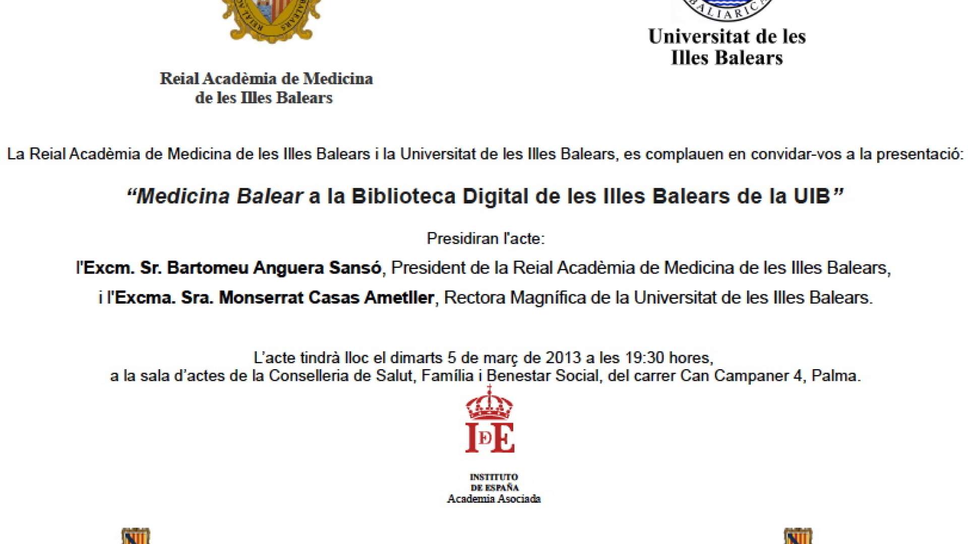 Medicina Balear en la Biblioteca Digital de las Islas Baleares de la UIB.